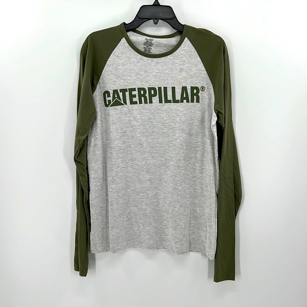 Caterpillar Men's Baseball Tee - Light Heather Grey/Marshland - Med - NWT